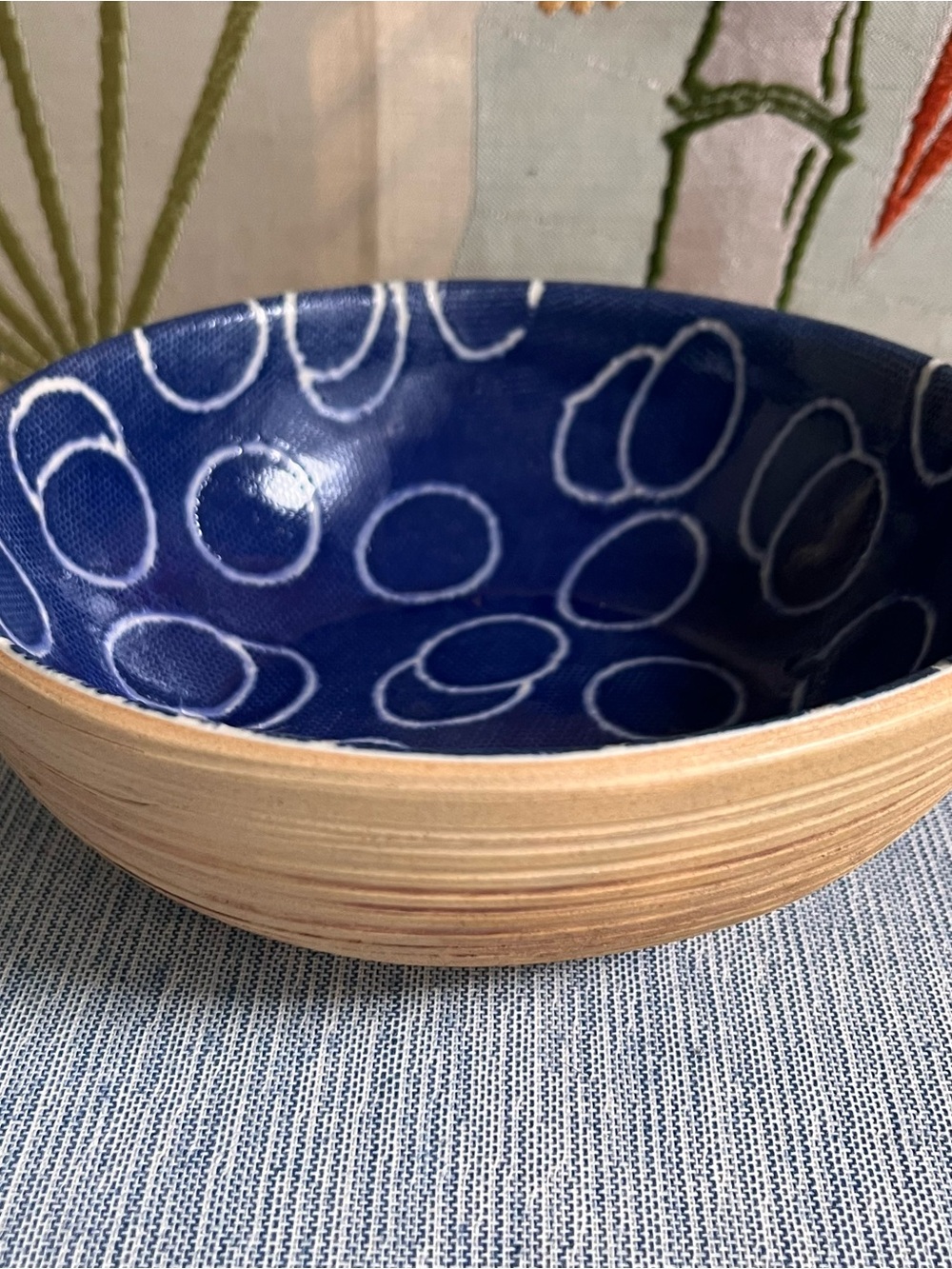 Studio pottery blue glazed patterned bowl